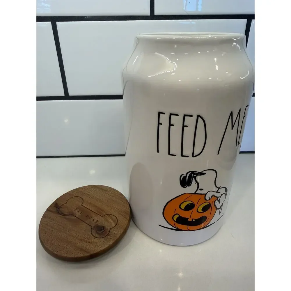 PEANUTS SNOOPY RAE DUNN PET TREAT CANISTER CERAMIC HALLOWEEN 